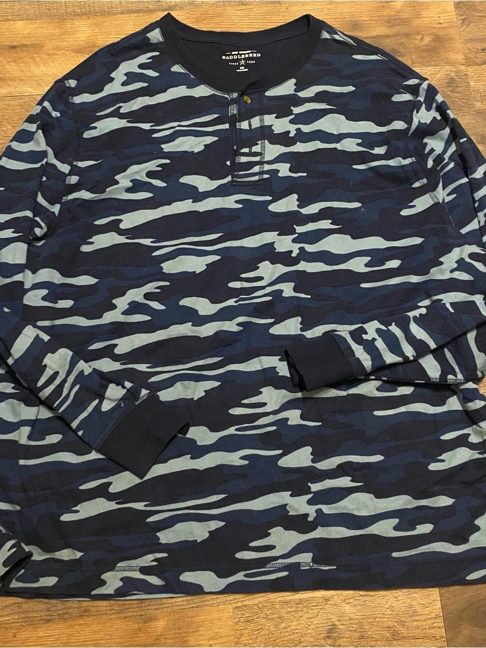 Saddlebred Navy and Light Blue Camo Long Sleeve Henley